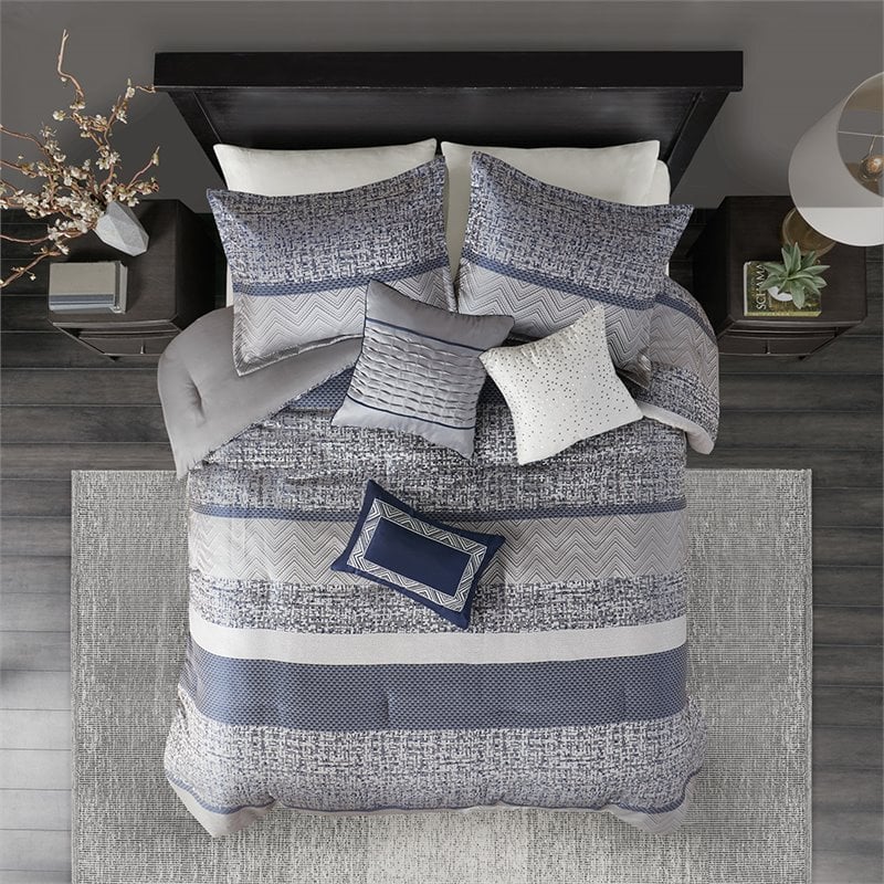 Madison Park Rhapsody 7-Piece Polyester Jacquard Comforter Set in Navy Finish