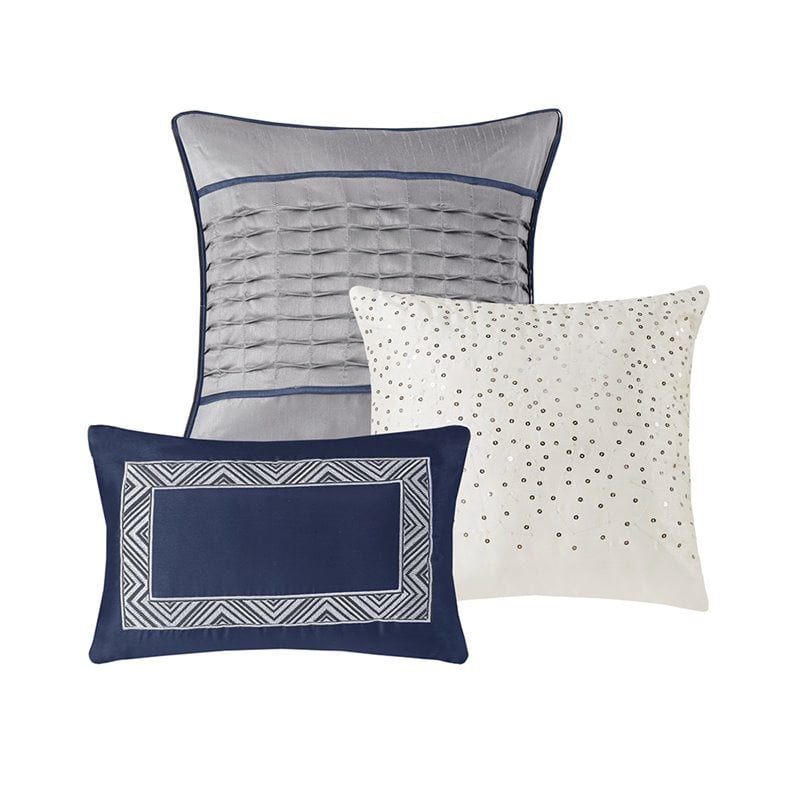 Madison Park Rhapsody 7-Piece Polyester Jacquard Comforter Set in Navy Finish
