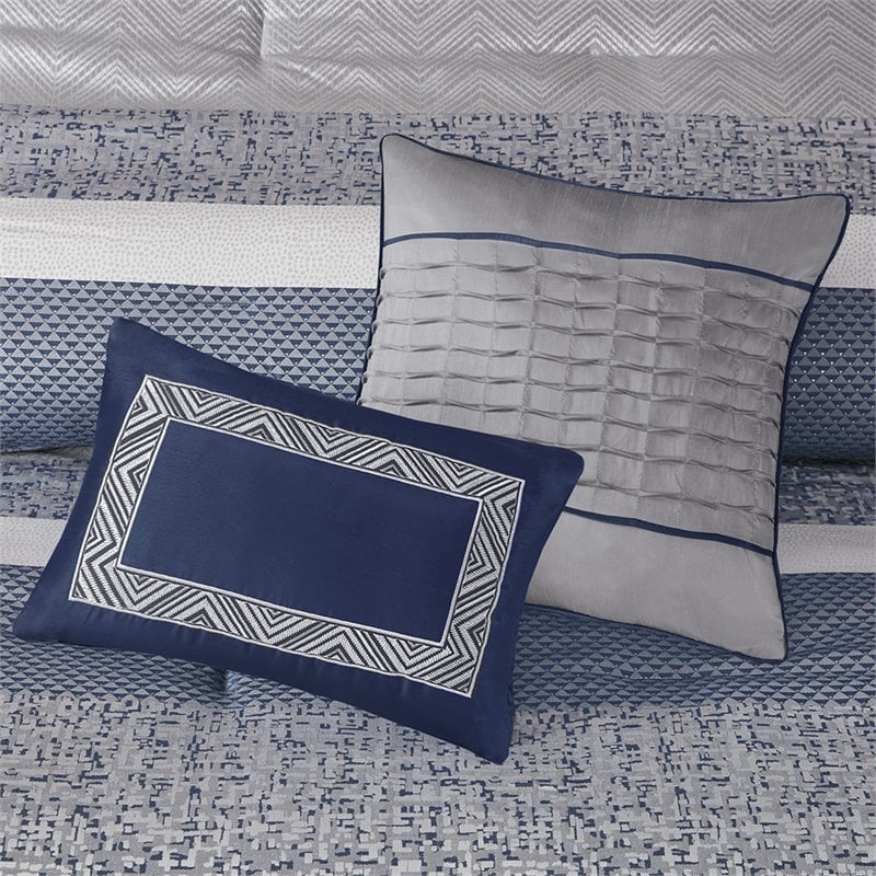 Madison Park Rhapsody 7-Piece Polyester Jacquard Comforter Set in Navy Finish