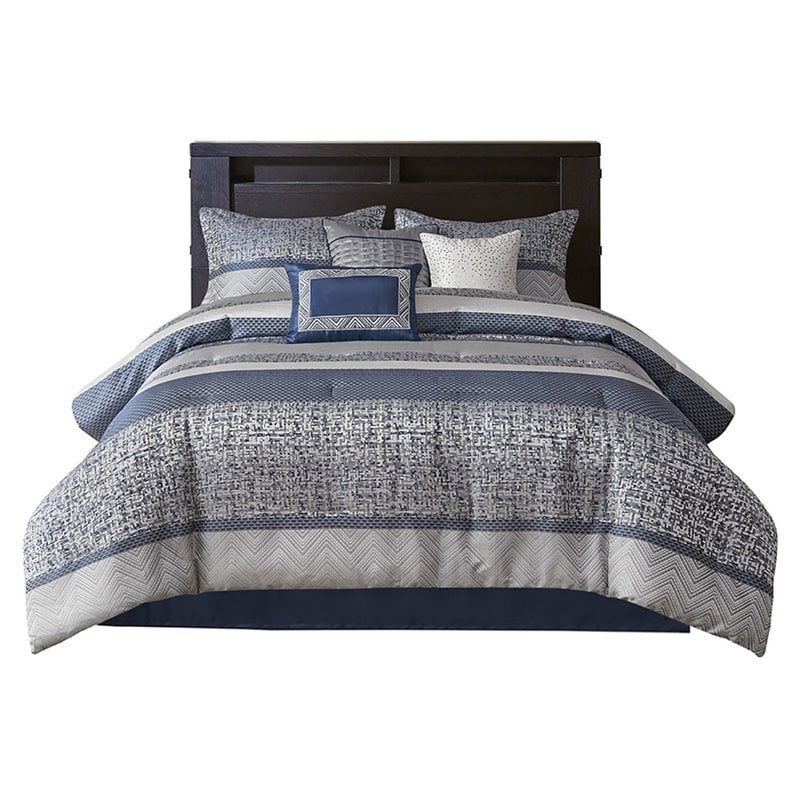 Madison Park Rhapsody 7-Piece Polyester Jacquard Comforter Set in Navy Finish