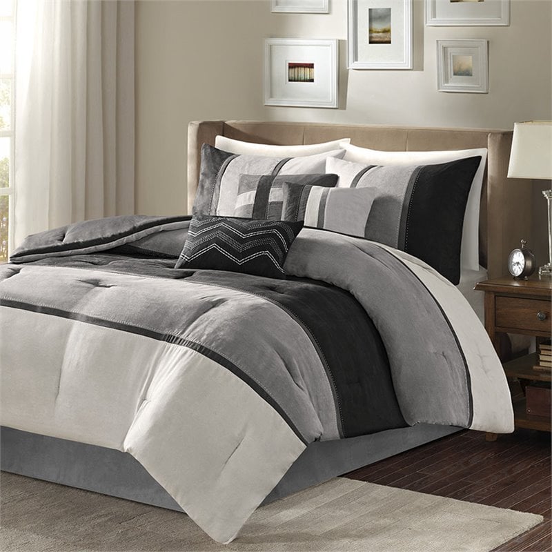 Madison Park Palisades 7-Piece Polyester Faux Suede Comforter Set in Black