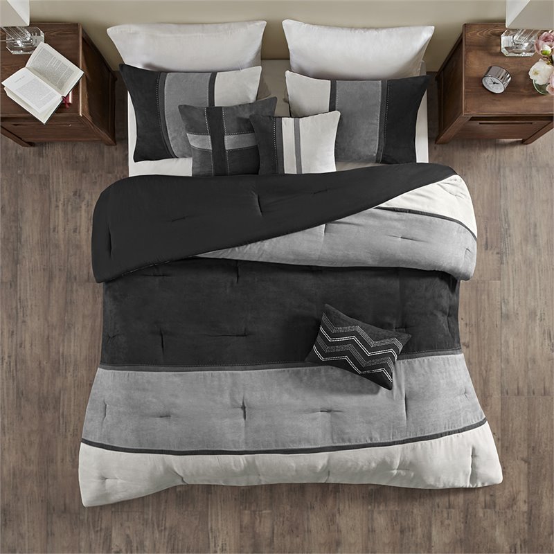 Madison Park Palisades 7-Piece Polyester Faux Suede Comforter Set in Black