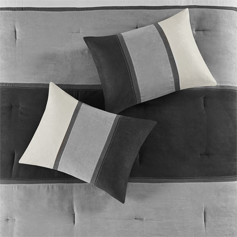 Madison Park Palisades 7-Piece Polyester Faux Suede Comforter Set in Black