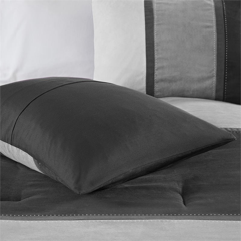 Madison Park Palisades 7-Piece Polyester Faux Suede Comforter Set in Black
