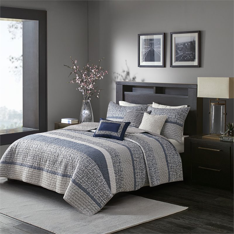 Madison Park Rhapsody 6-Piece Polyester Jacquard Coverlet Set in Navy
