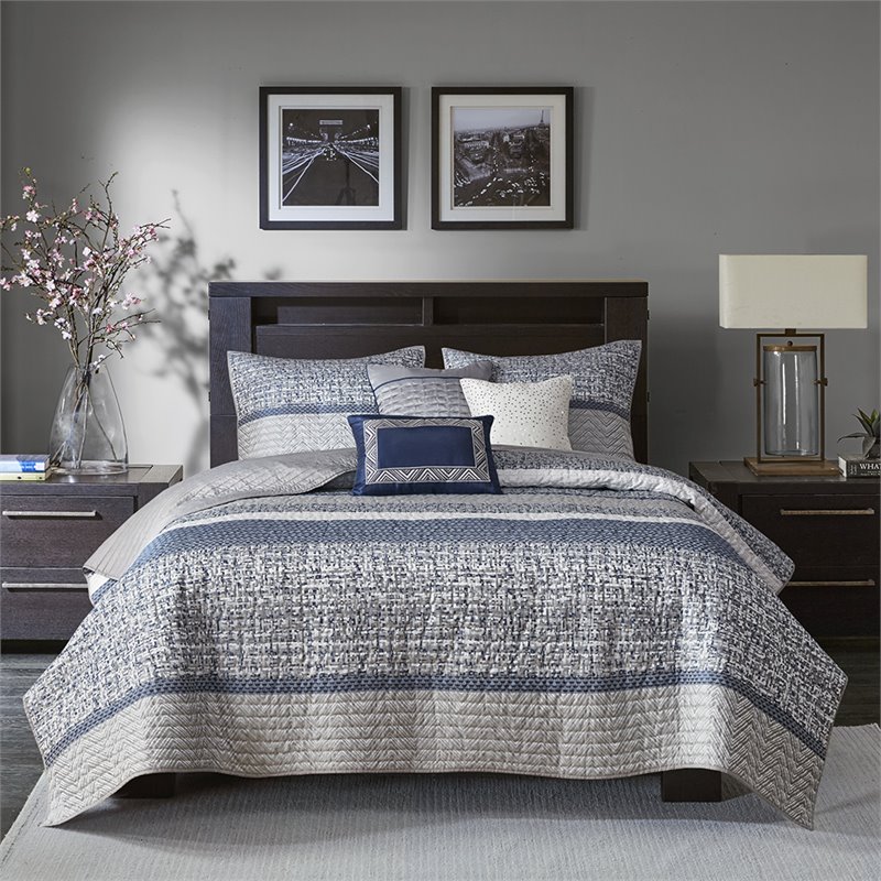 Madison Park Rhapsody 6-Piece Polyester Jacquard Coverlet Set in Navy