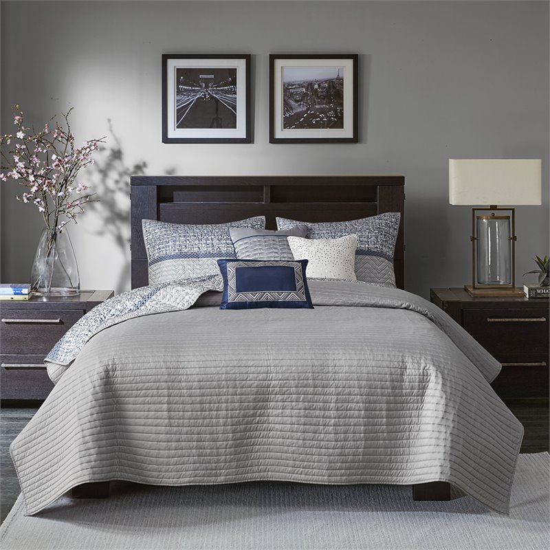 Madison Park Rhapsody 6-Piece Polyester Jacquard Coverlet Set in Navy