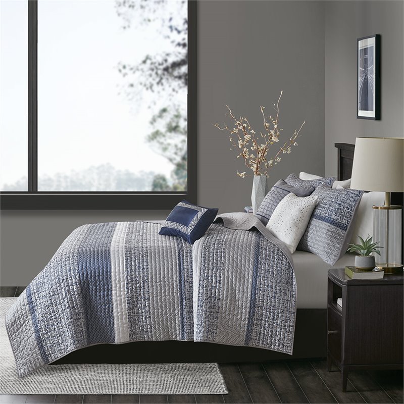 Madison Park Rhapsody 6-Piece Polyester Jacquard Coverlet Set in Navy