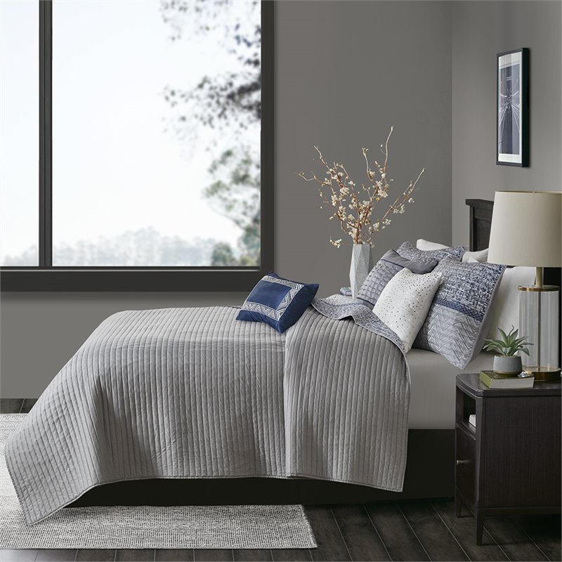 Madison Park Rhapsody 6-Piece Polyester Jacquard Coverlet Set in Navy