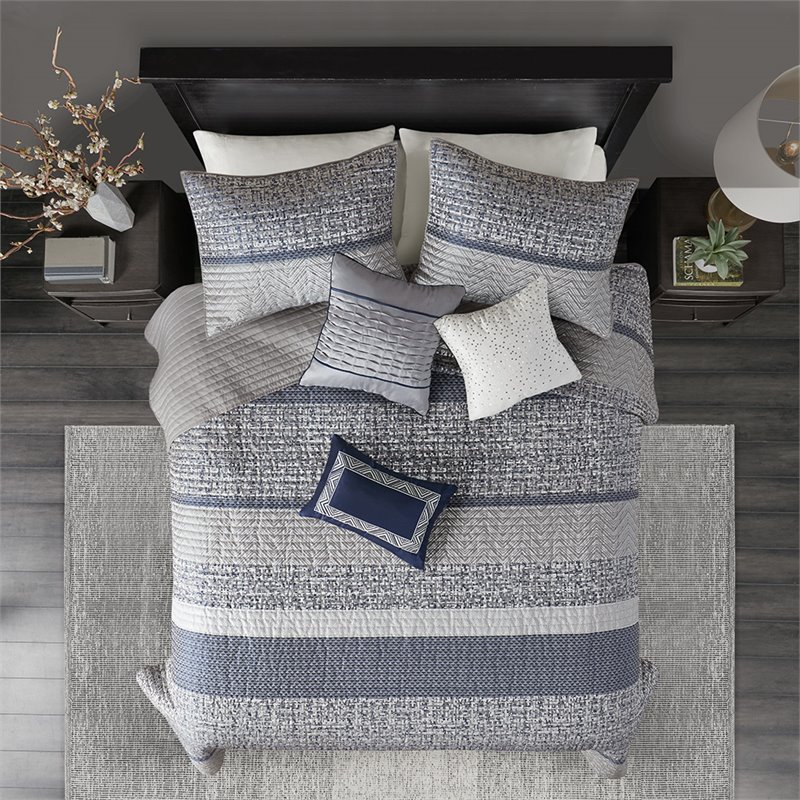 Madison Park Rhapsody 6-Piece Polyester Jacquard Coverlet Set in Navy