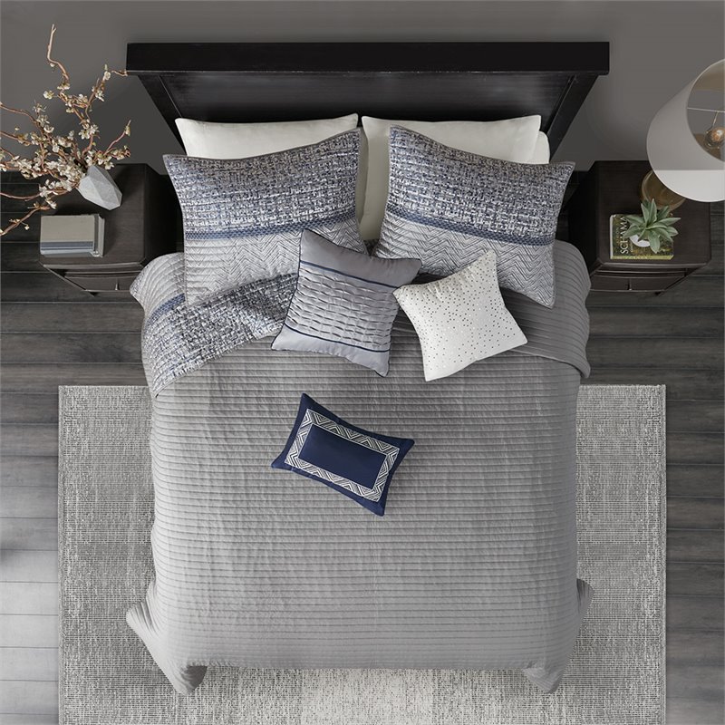 Madison Park Rhapsody 6-Piece Polyester Jacquard Coverlet Set in Navy