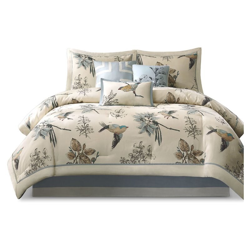 Madison Park Quincy 7-Piece Cotton Twill Printed Comforter Set in Brown