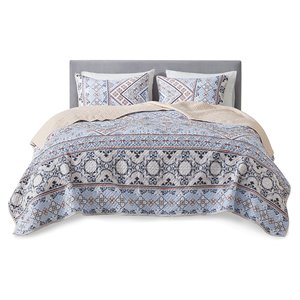 madison park anisa 100 percent polyester printed coverlet set in blue