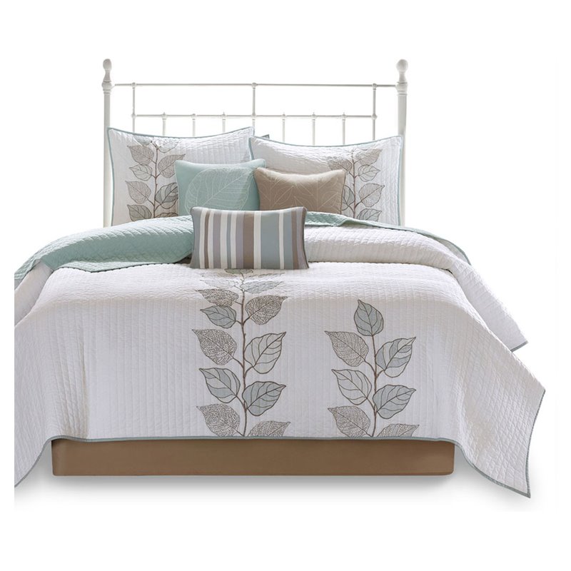 Madison Park 6-Piece Polyester Microfiber Coverlet Set with Embroidery in White