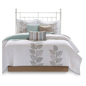 madison park 6-piece polyester microfiber coverlet set with embroidery in white