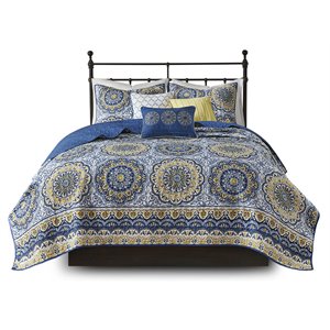 madison park 6-piece 100 percent polyester microfiber coverlet set in blue
