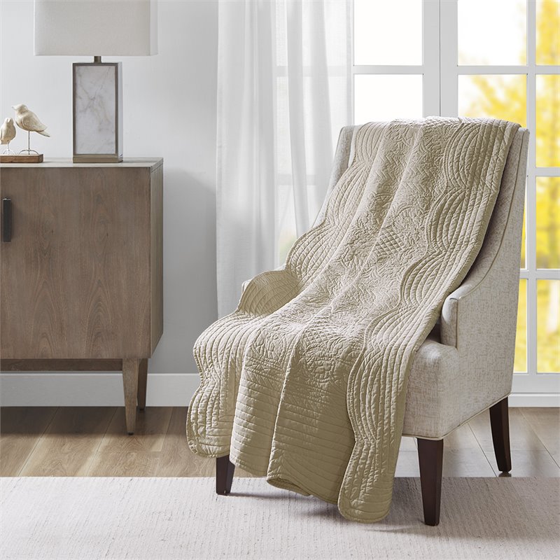 Madison Park Microfiber Oversized Quilted Throw with Scalloped Edges in Brown