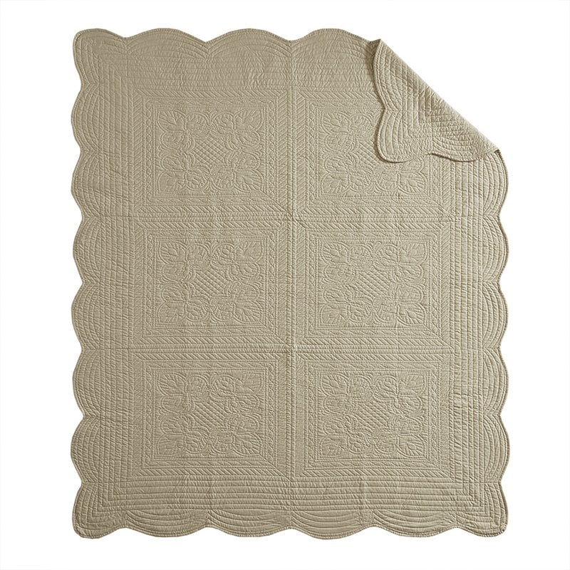 Madison Park Microfiber Oversized Quilted Throw with Scalloped Edges in Brown
