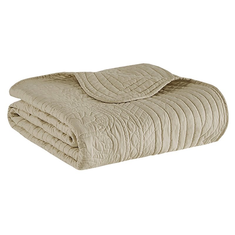 Madison Park Microfiber Oversized Quilted Throw with Scalloped Edges in Brown