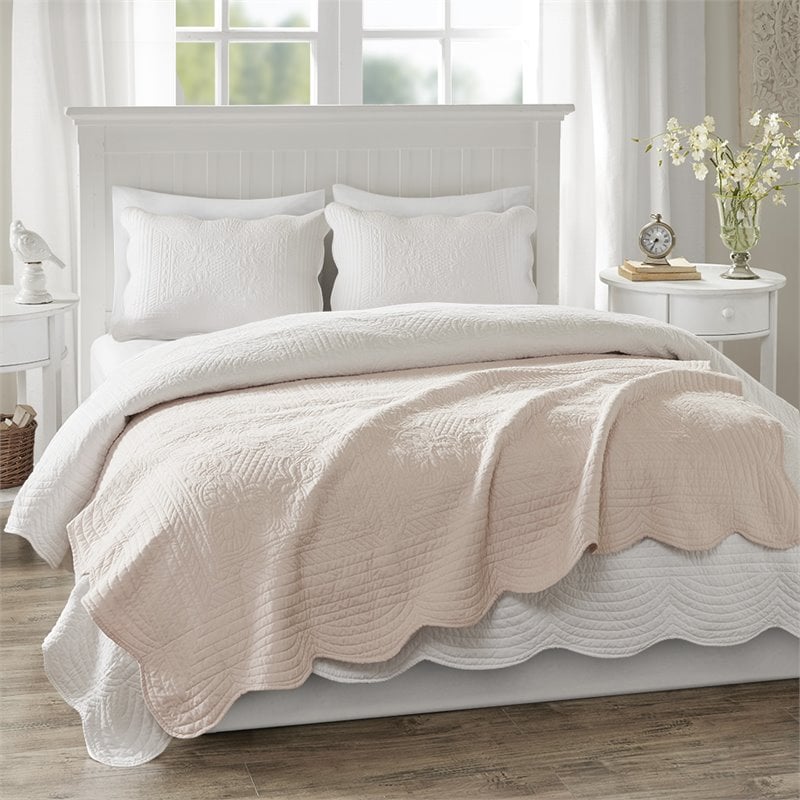 Madison Park 100 Percent Polyester Microfiber Solid Brushed Quilted Throw - Pink