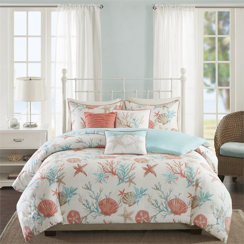 Madison Park Pebble Beach 6-Piece Cotton Full/Queen Duvet Set in Multi-Color