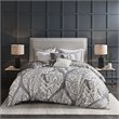 Madison Park Vienna 6-Piece Cotton Printed King/Cal King Duvet Set in Gray