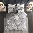 Madison Park Vienna 6-Piece Cotton Printed King/Cal King Duvet Set in Gray