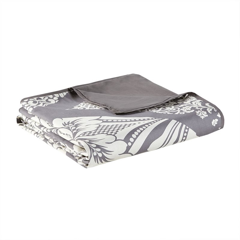 Madison Park Vienna 6-Piece Cotton Printed King/Cal King Duvet Set in Gray