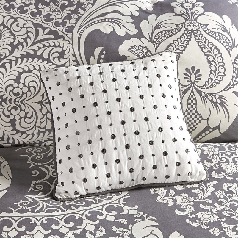 Madison Park Vienna 6-Piece Cotton Printed King/Cal King Duvet Set in Gray