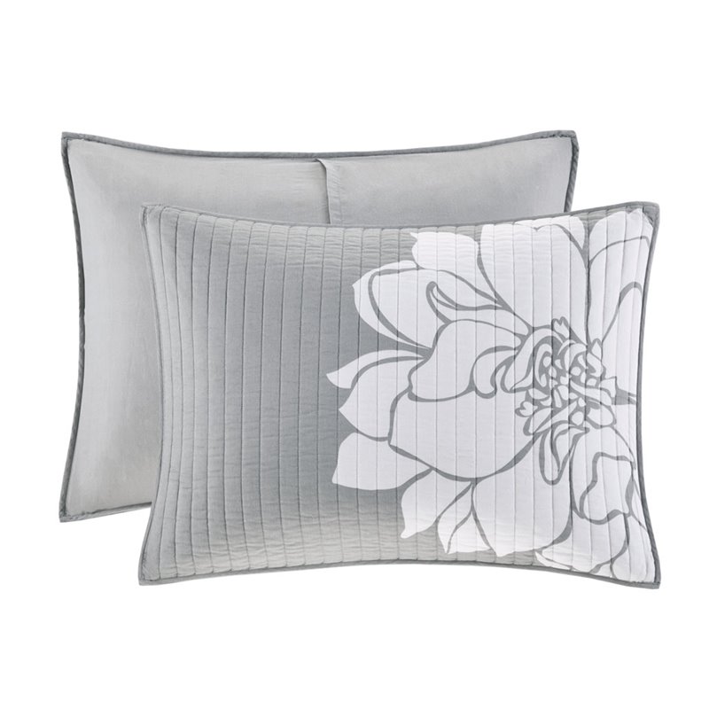 Madison Park Lola 6-Piece 100 Percent Cotton Sateen Printed Coverlet Set in Gray