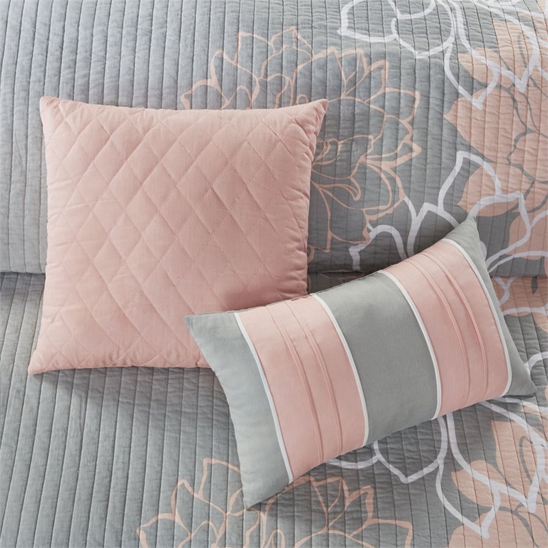 Madison Park Lola 6-Piece 100 Percent Cotton Sateen Printed Coverlet Set in Gray