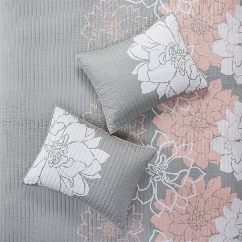 Madison Park Lola 6-Piece 100 Percent Cotton Sateen Printed Coverlet Set in Gray