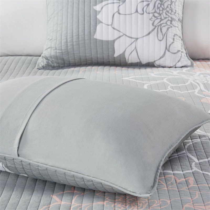 Madison Park Lola 6-Piece 100 Percent Cotton Sateen Printed Coverlet Set in Gray