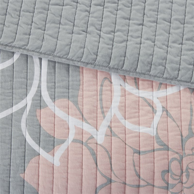 Madison Park Lola 6-Piece 100 Percent Cotton Sateen Printed Coverlet Set in Gray