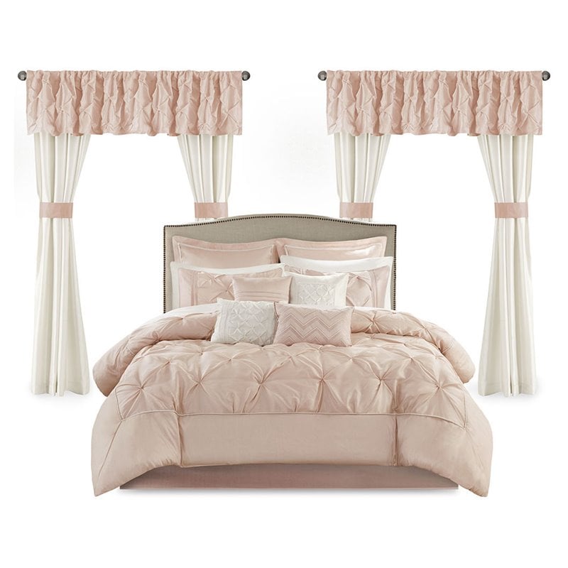 Madison Park Essentials Joella 24-Piece Polyester Tufted Comforter Set in Pink