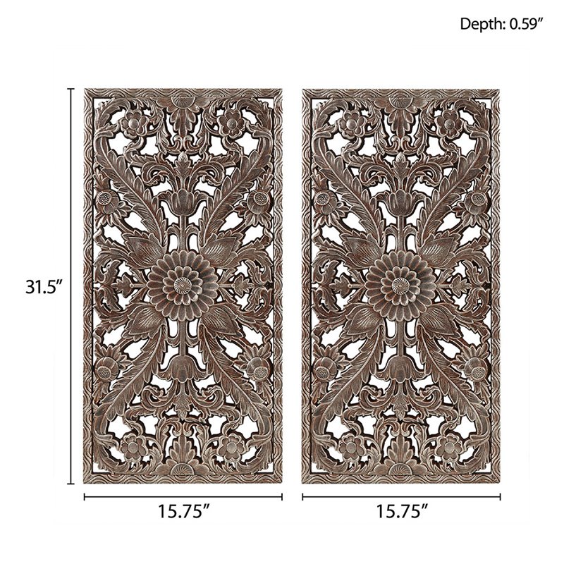 Madison Park MDF Botanical Panel Carved Wall Panel in Bronze (Set of 2)