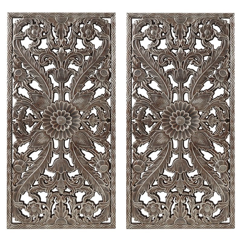 Madison Park MDF Botanical Panel Carved Wall Panel in Bronze (Set of 2)