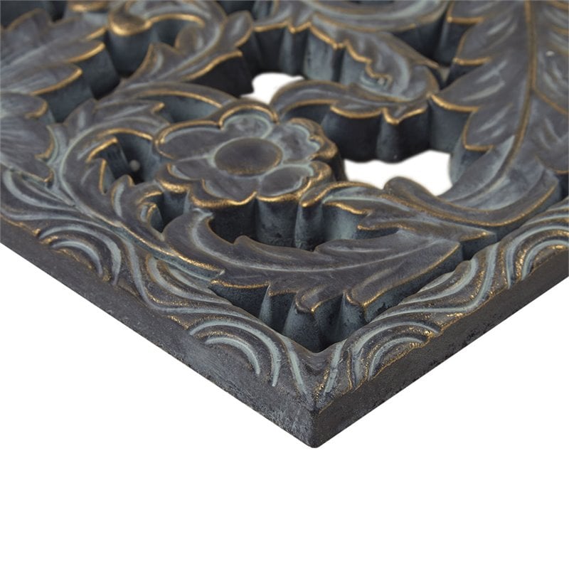 Madison Park MDF Botanical Panel Carved Wall Panel in Blue (Set of 2)