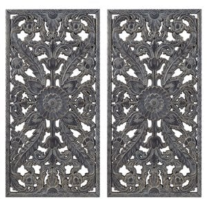 Madison Park MDF Botanical Panel Carved Wall Panel in Blue (Set of 2)