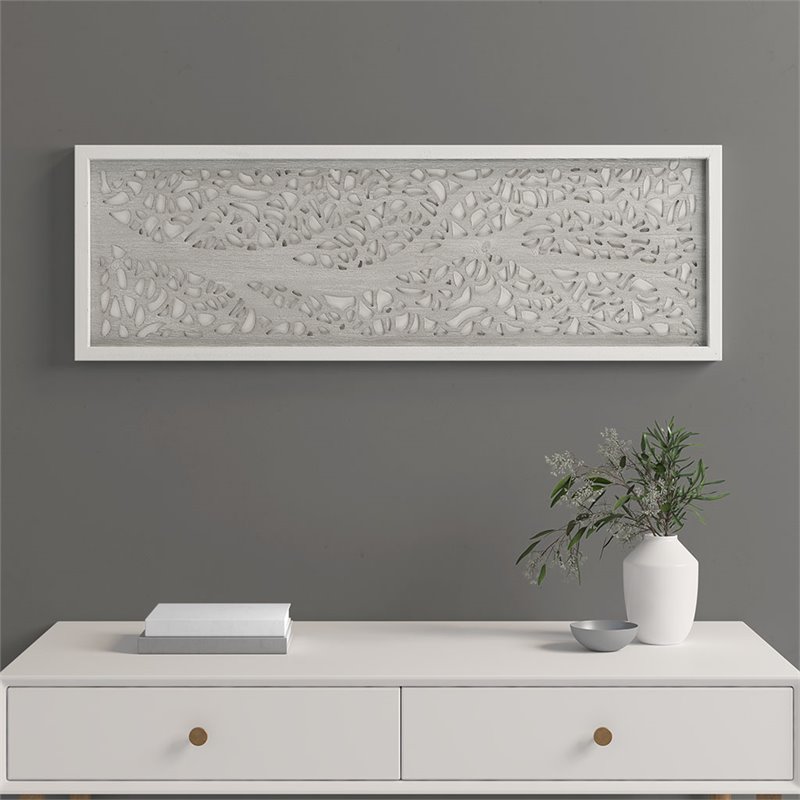 Madison Park Laurel Branches Carved Wood Panel Wall Decor in Gray