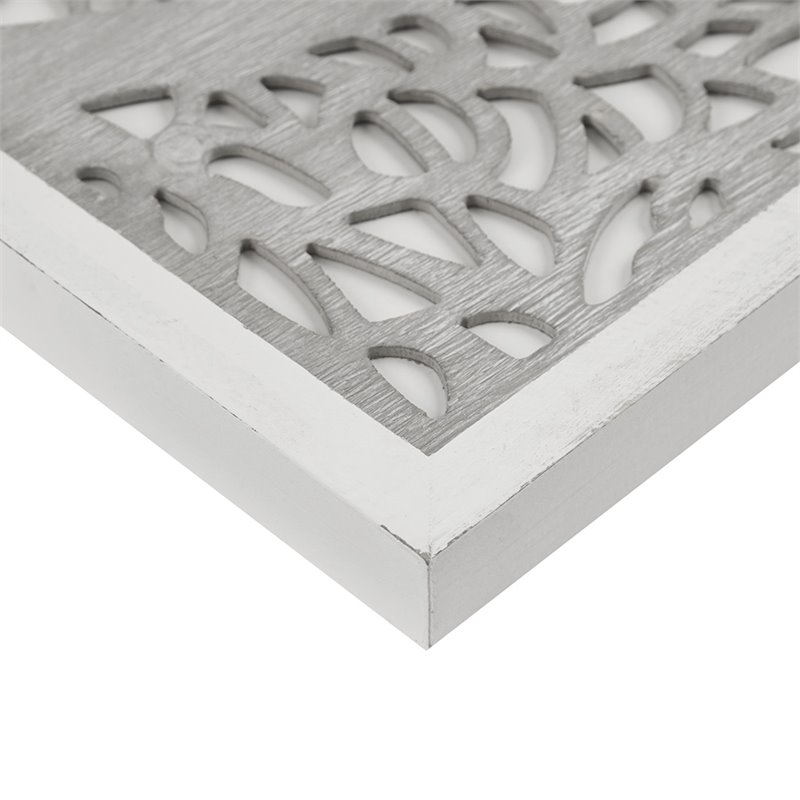 Madison Park Laurel Branches Carved Wood Panel Wall Decor in Gray