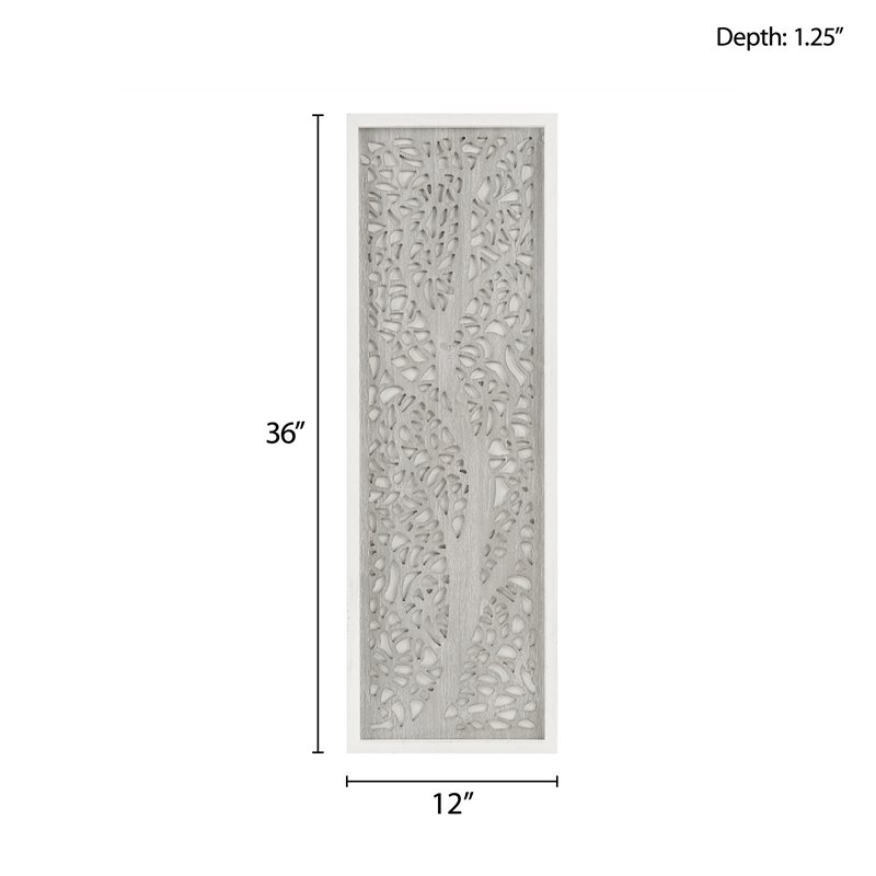 Madison Park Laurel Branches Carved Wood Panel Wall Decor in Gray