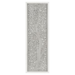 Madison Park Laurel Branches Carved Wood Panel Wall Decor in Gray