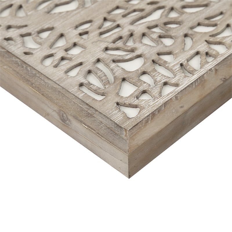 Madison Park Laurel Branches Carved Wood Panel Wall Decor in Natural