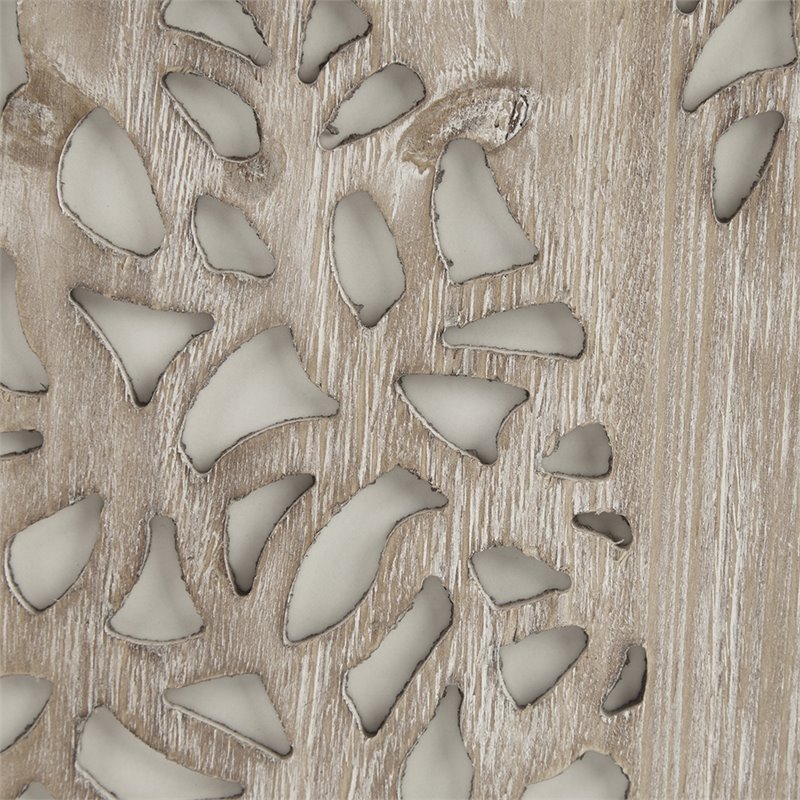 Madison Park Laurel Branches Carved Wood Panel Wall Decor in Natural