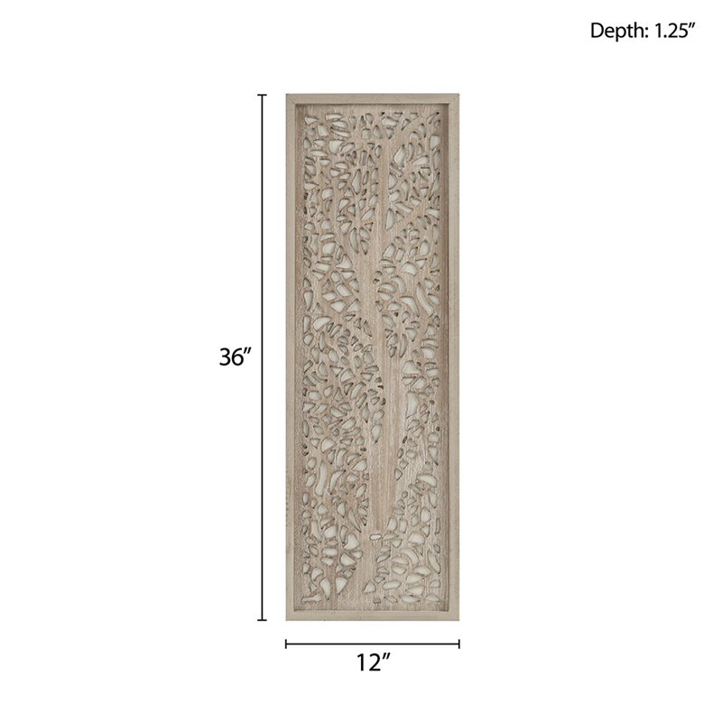 Madison Park Laurel Branches Carved Wood Panel Wall Decor in Natural