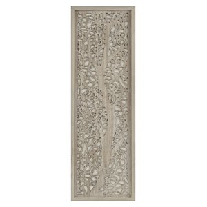 Madison Park Laurel Branches Carved Wood Panel Wall Decor in Natural