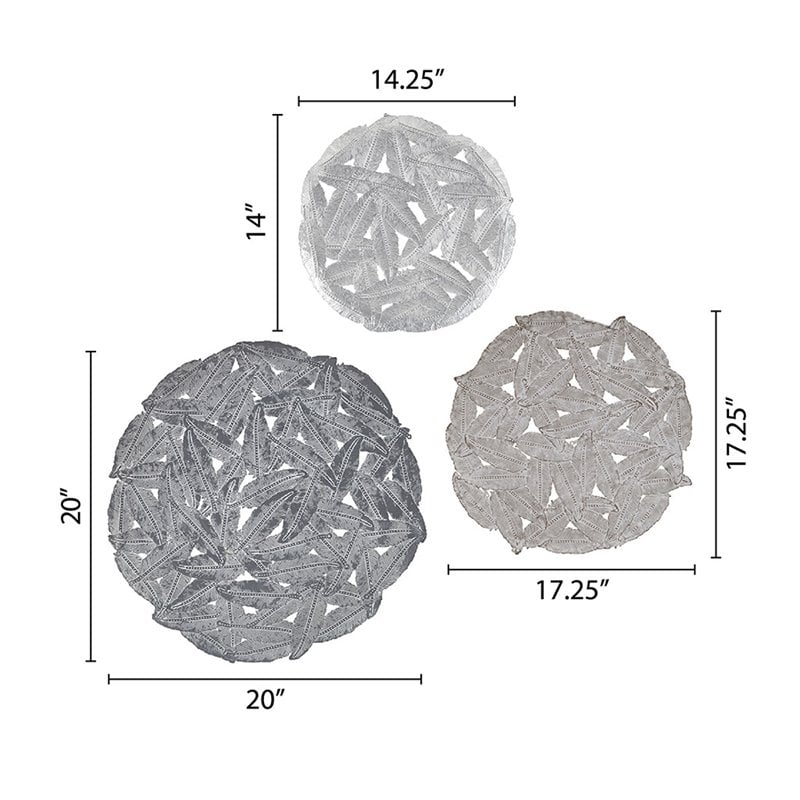Madison Park Feather 3-piece Painted Iron Round Wall Decor in Gray