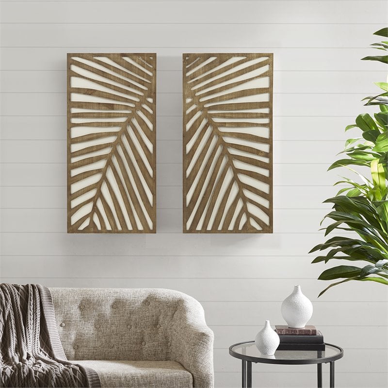Madison Park Modern MDF Birch Palms Carved Wall Panel in Brown (Set of 2)