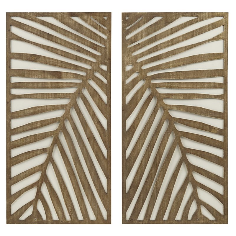 Madison Park Modern MDF Birch Palms Carved Wall Panel in Brown (Set of 2)